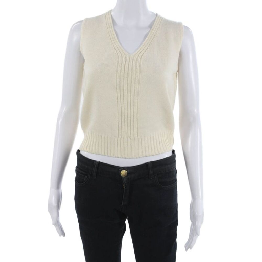 St. John Basics Womens Sweater Vest Wool Blend Ivory V Neck Size PP